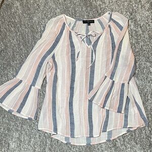 NWOT Fred David flowy boho bell sleeve Pink and Blue Stripe top SM